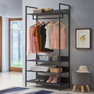 Zahra open wardrobe (wide) with 4 shelves in black wood effect by TAD - Price Crash Furniture