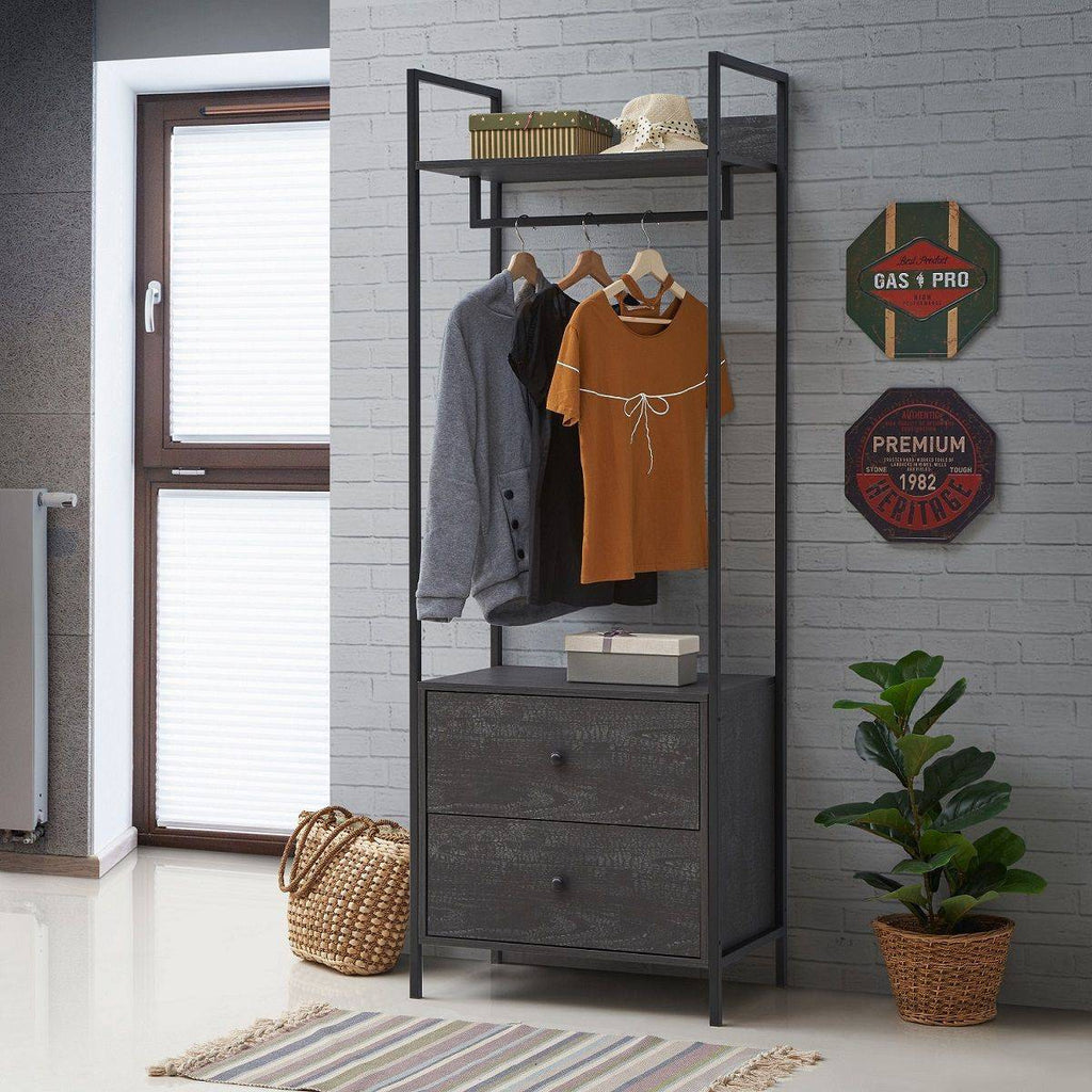 Zahra open wardrobe with 2 drawers in black wood effect by TAD - Price Crash Furniture