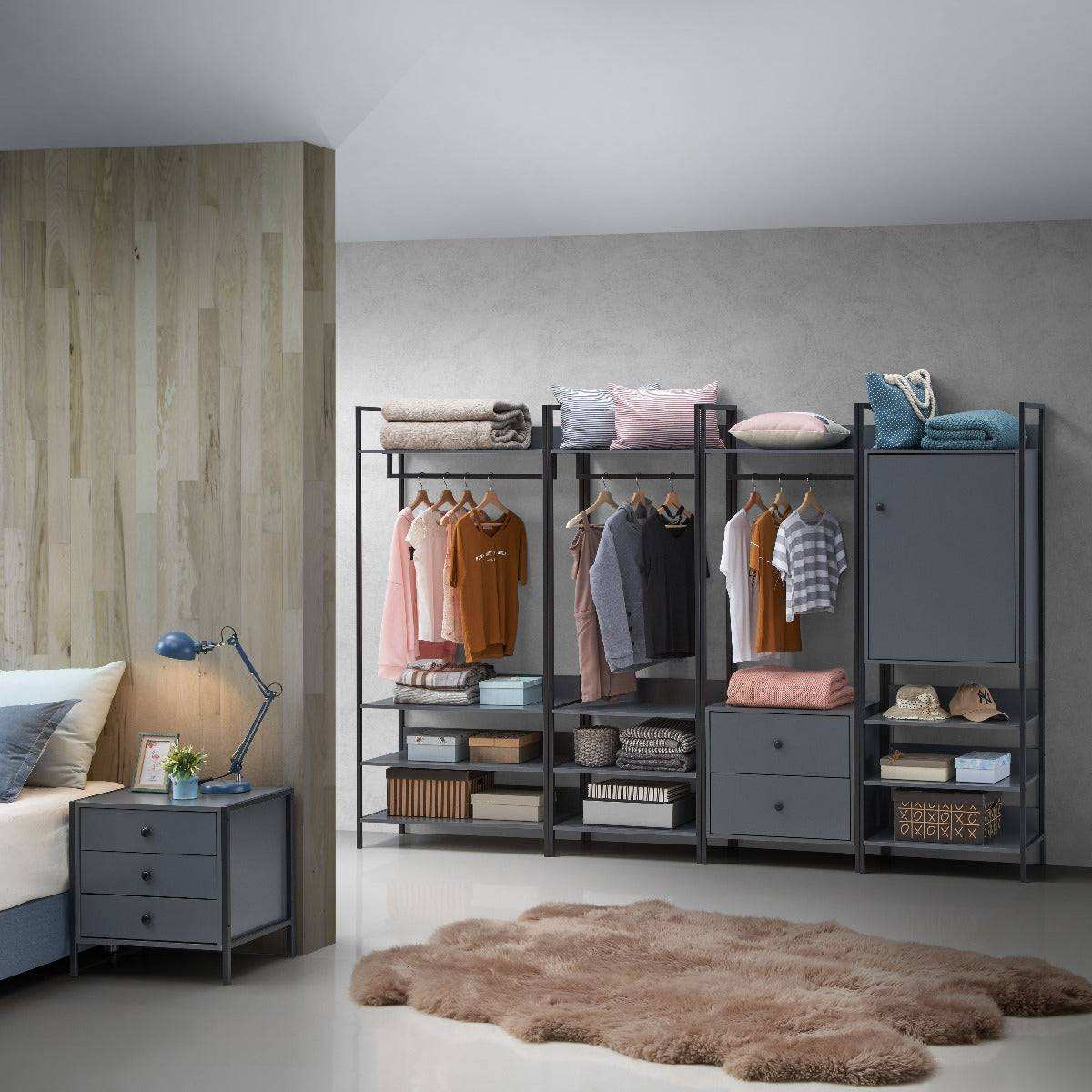 Zahra open wardrobe with 2 drawers in matte grey effect by TAD - Price Crash Furniture