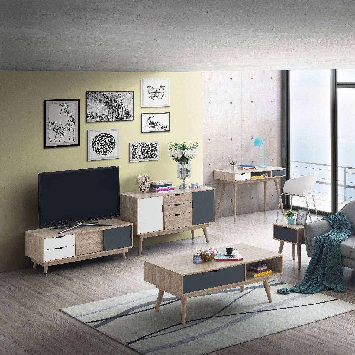 Alford TV Unit with 2 Doors & 2 Drawers in Sonoma Oak and Grey - Price Crash Furniture