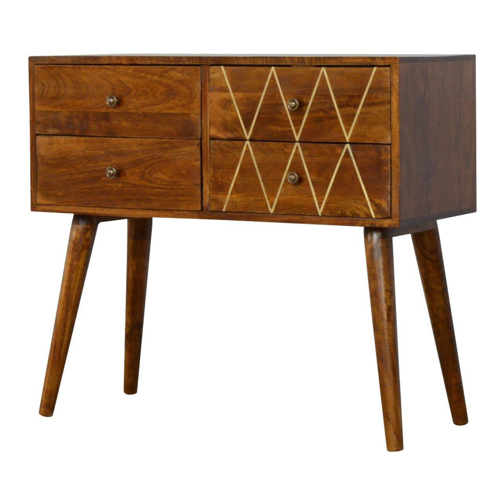 ArtHaus Collection Brass Inlay 4 Drawer Nordic Style Console Table - Price Crash Furniture