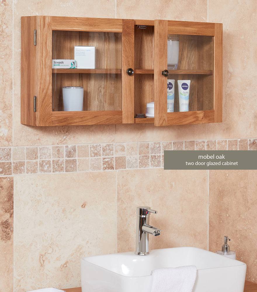 Baumhaus Bathroom Collection - Solid Oak Glass Double Door Cabinet - Price Crash Furniture