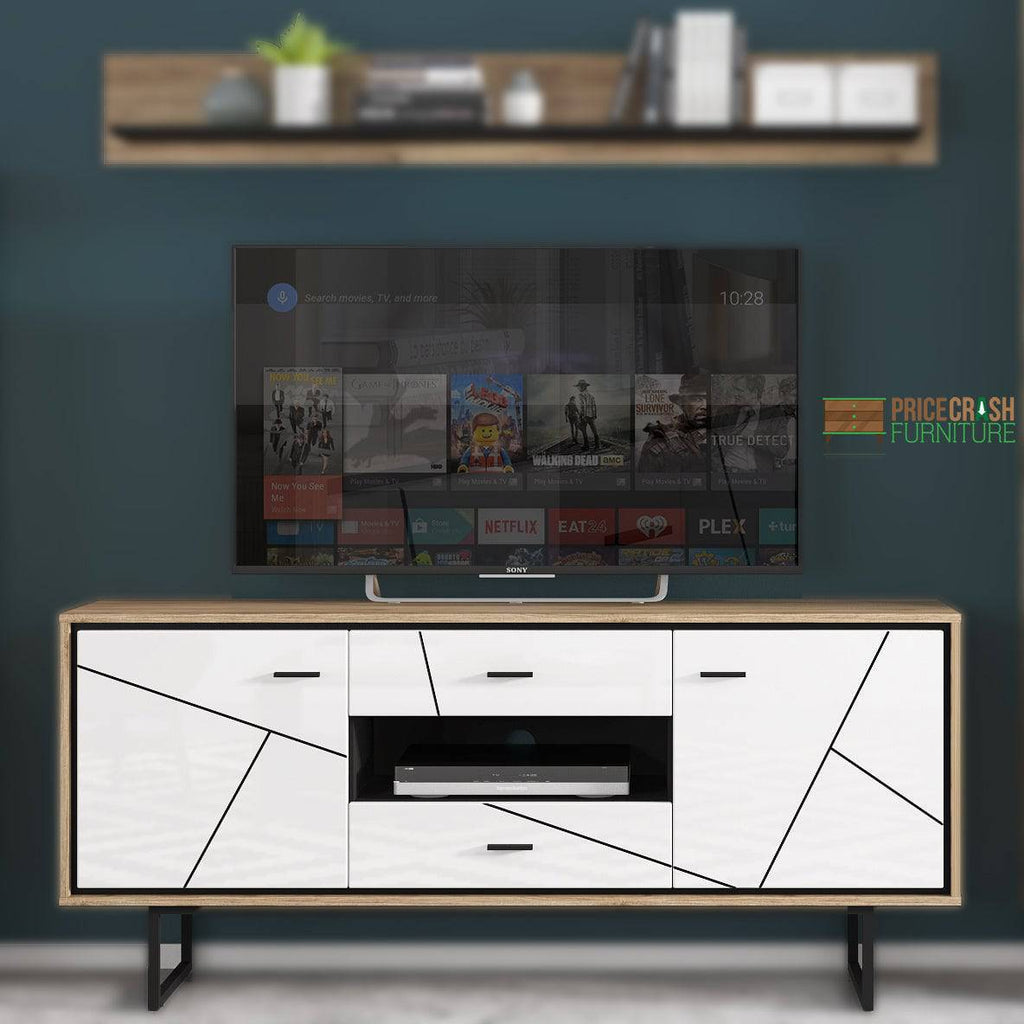 Brolo TV Unit 2 Door 2 Drawer With Walnut And Dark Panel Finish - Price Crash Furniture