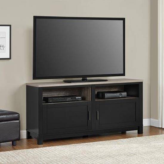 Carver TV Stand up to 60 inch TVs in Black and Weathered Oak by Dorel - Price Crash Furniture