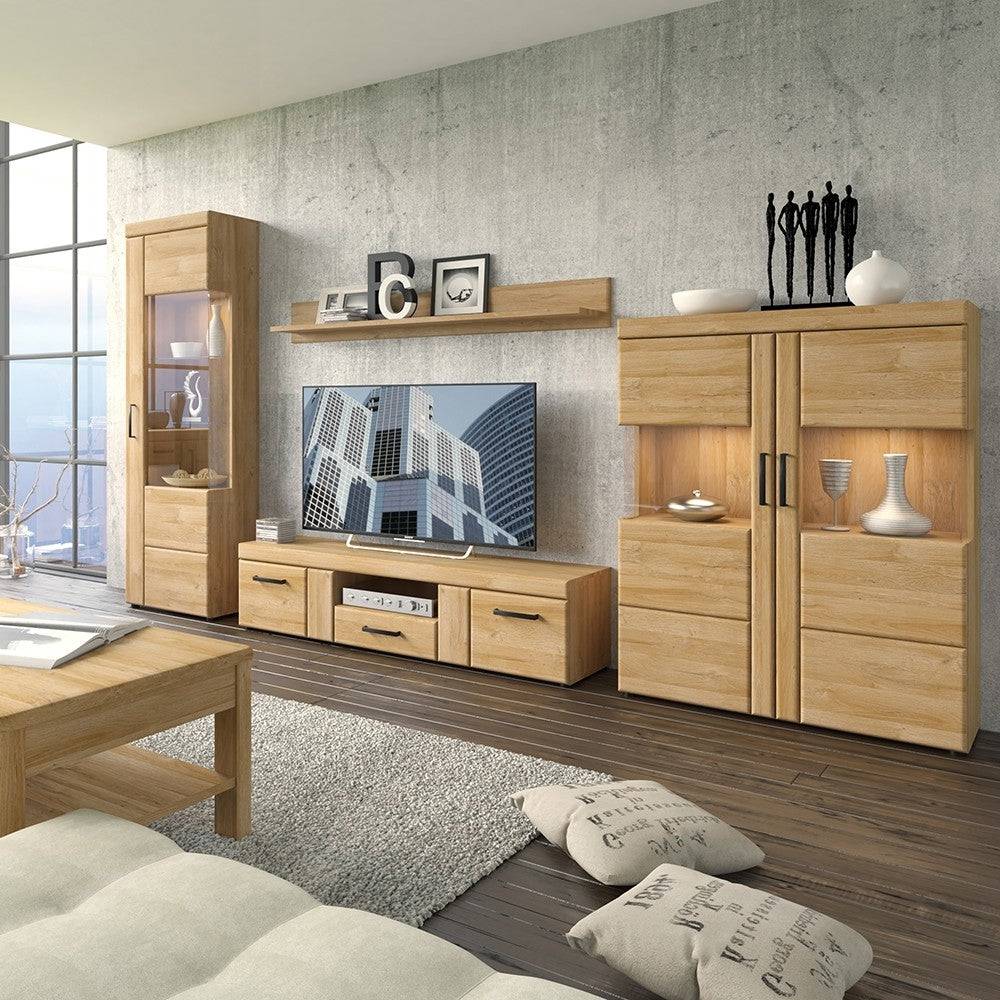 Cortina 2 Door 1 Drawer Wide TV Cabinet Stand In Grandson Oak - Price Crash Furniture