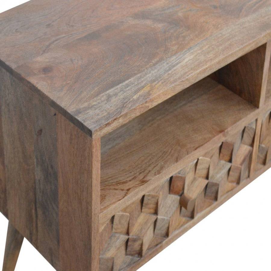 Cube Carved Media Unit With 2 Drawers - Price Crash Furniture