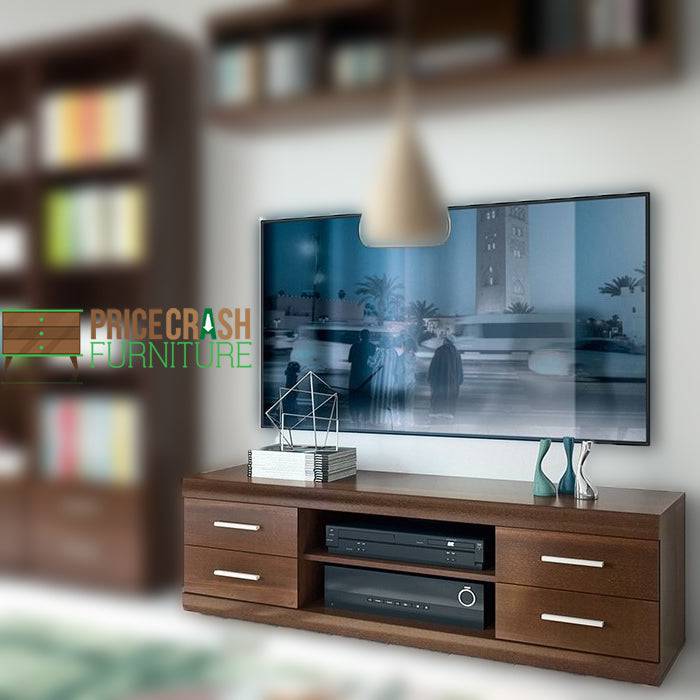 Imperial Wide 4 Drawer TV Cabinet In Dark Mahogany Melamine - Price Crash Furniture