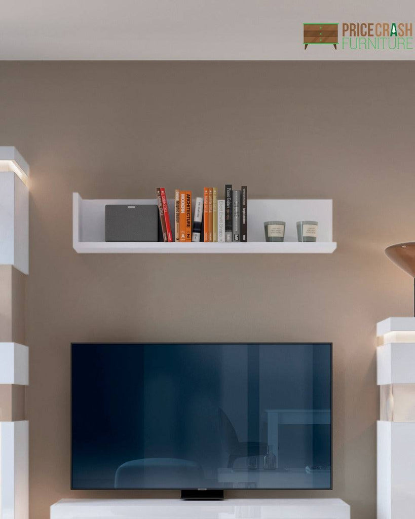 Lyon 120cm Wall Shelf in White High Gloss - Price Crash Furniture
