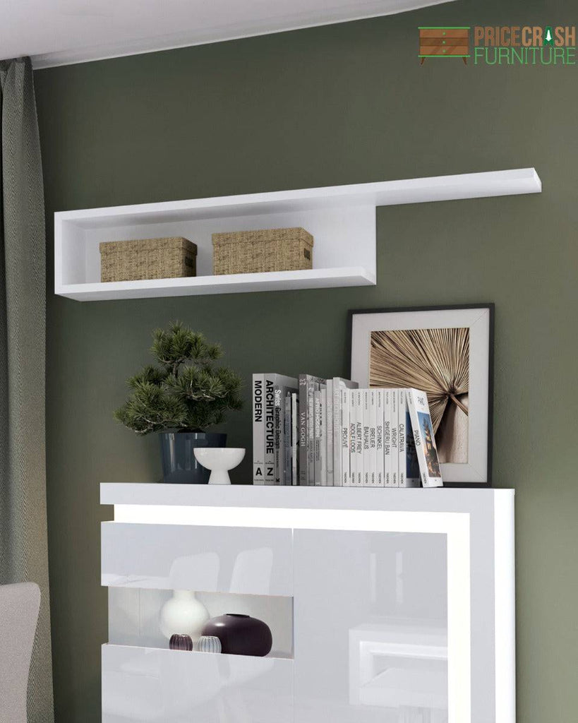 Lyon 130cm Wall Shelf in White High Gloss - Price Crash Furniture