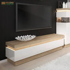 Lyon 2 Drawer TV Cabinet inc LED Lighting - Riviera Oak/White Gloss - Price Crash Furniture
