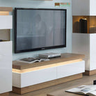 Lyon 2 Drawer TV Cabinet inc LED Lighting - Riviera Oak/White Gloss - Price Crash Furniture