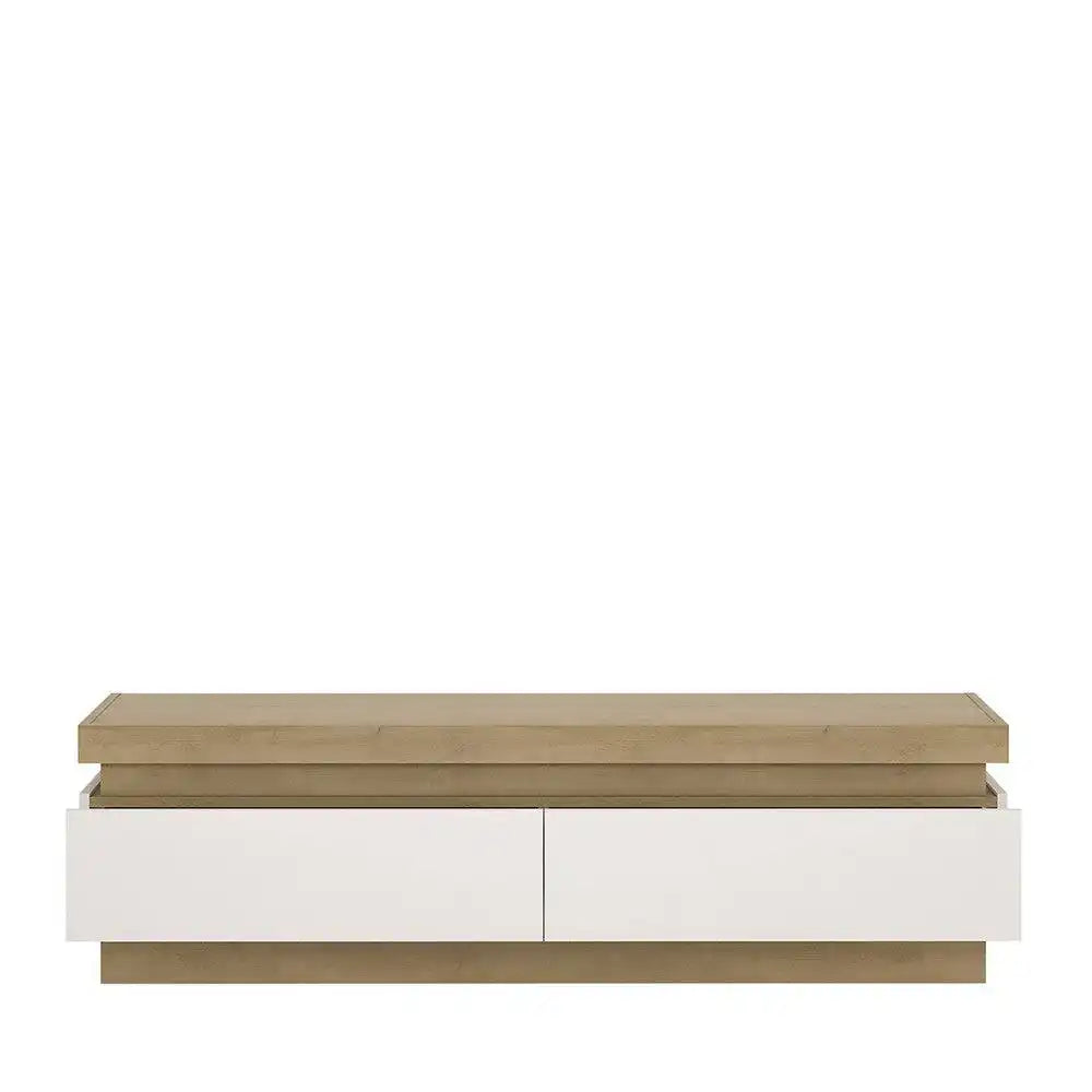 Lyon 2 Drawer TV Cabinet inc LED Lighting - Riviera Oak/White Gloss - Price Crash Furniture