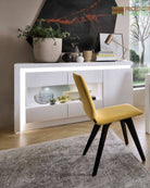 Lyon 3 Door Glazed Sideboard inc LED lighting in White Gloss - Price Crash Furniture