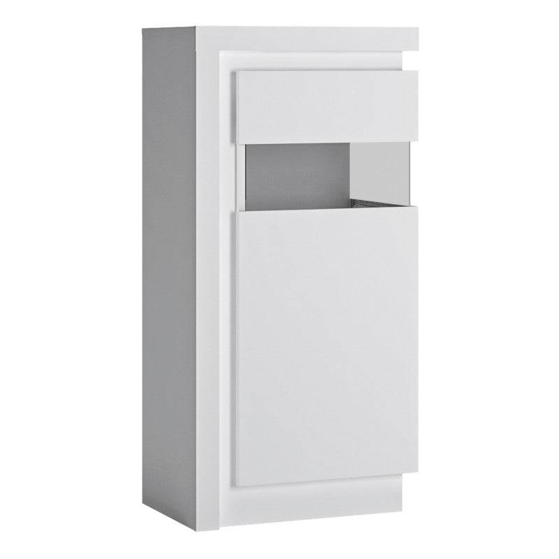 Lyon Narrow Display Cabinet (RHD) 123.6cm (incl LED lighting) in White High Gloss - Price Crash Furniture