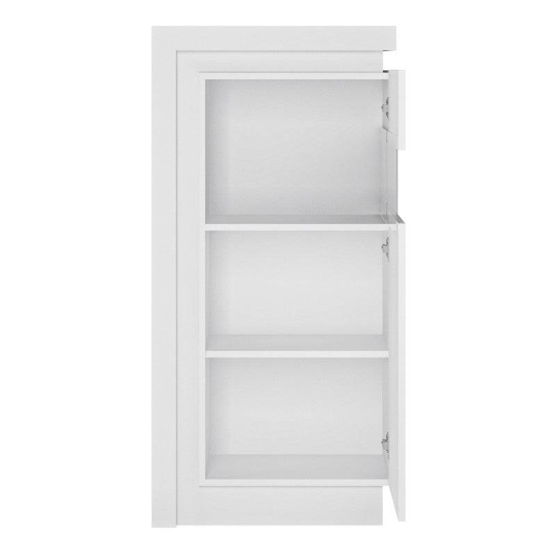 Lyon Narrow Display Cabinet (RHD) 123.6cm (incl LED lighting) in White High Gloss - Price Crash Furniture