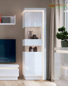 Lyon Narrow Display Cabinet (RHD) 164.1cm inc LED lighting in White High Gloss - Price Crash Furniture