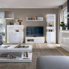 Lyon Narrow Display Cabinet (RHD) 164.1cm inc LED lighting in White High Gloss - Price Crash Furniture