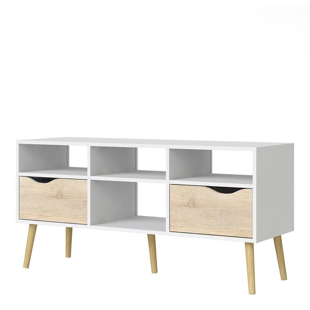 Oslo TV Unit - Wide - 2 Drawers 4 Shelves in White and Black Matt - Price Crash Furniture