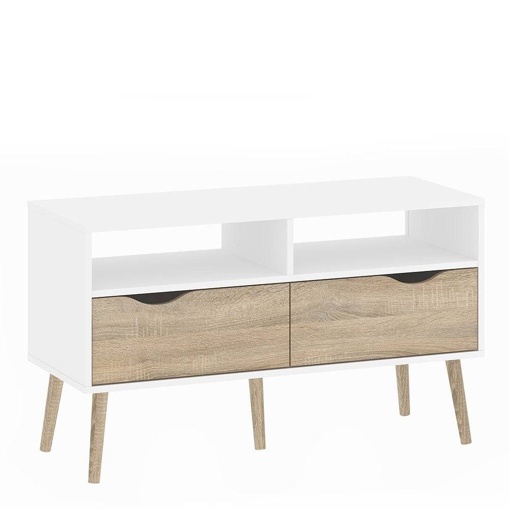 Oslo TV Unit - Wide - 2 Drawers 4 Shelves in White and Oak - Price Crash Furniture