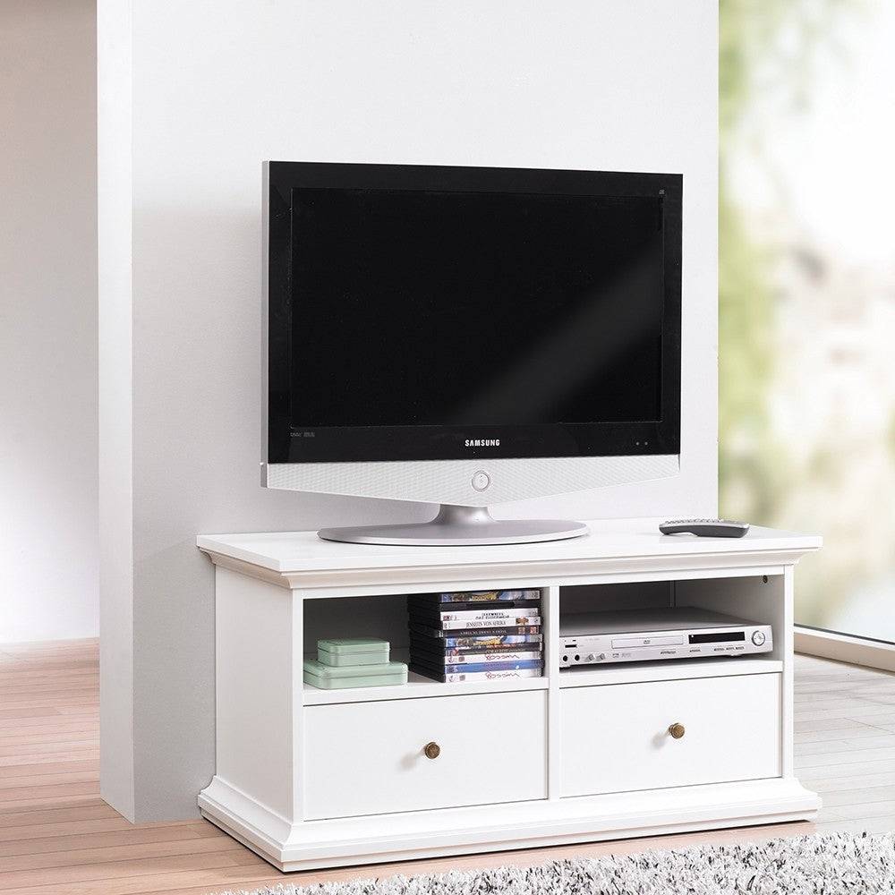 Paris TV Unit - 2 Shelves 2 Drawers In White - Price Crash Furniture