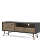 Ry TV Unit with 1 Door + 1 Drawer in Matt Black and Walnut - Price Crash Furniture