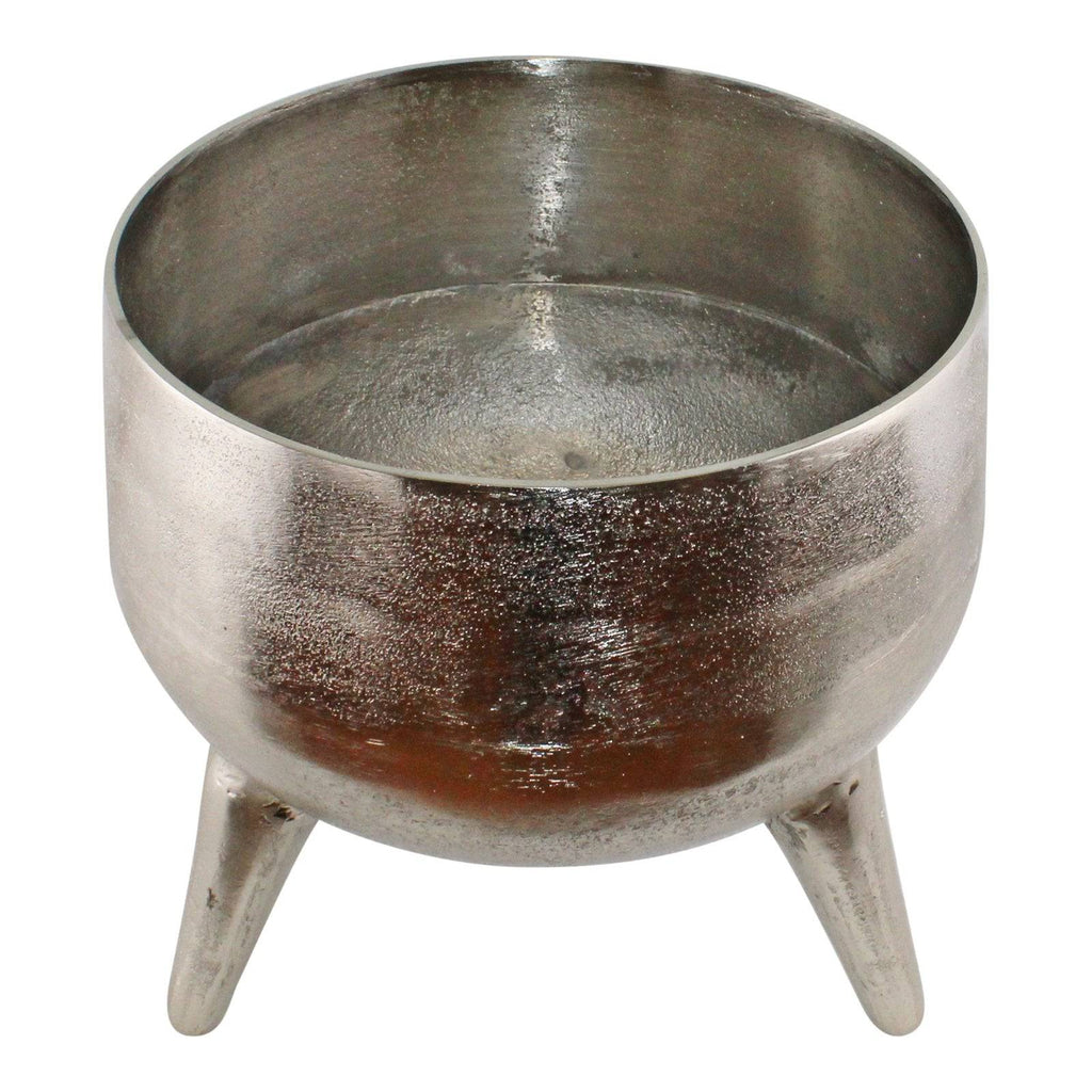 Silver Metal Planter/Bowl with Feet, 27cm - Indoor Use - Price Crash Furniture