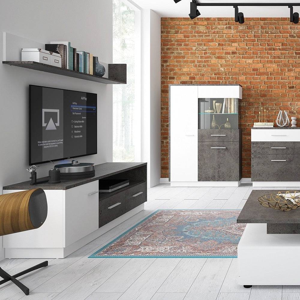 Zingaro 1 door 2 drawer wide TV unit in dark loft and white alpine - Price Crash Furniture