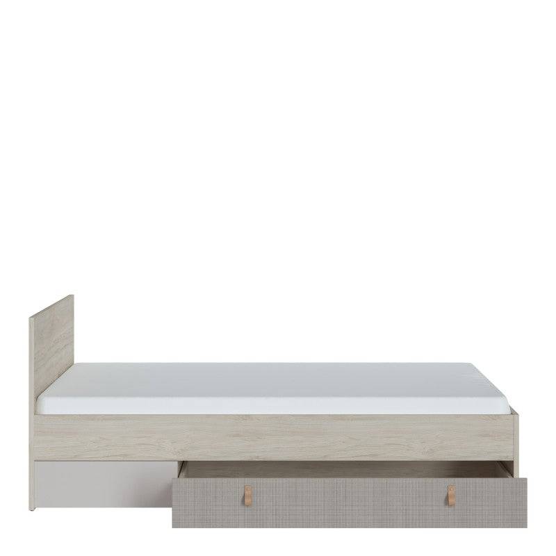 Denim 120cm Bed with 1 Drawer in Light Walnut, Grey Fabric Effect and Cashmere - Price Crash Furniture