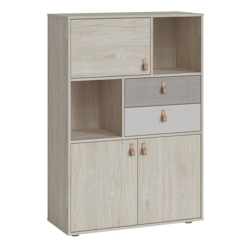 Denim 3 Door 2 Drawer Cabinet in Light Walnut, Grey Fabric Effect and Cashmere - Price Crash Furniture