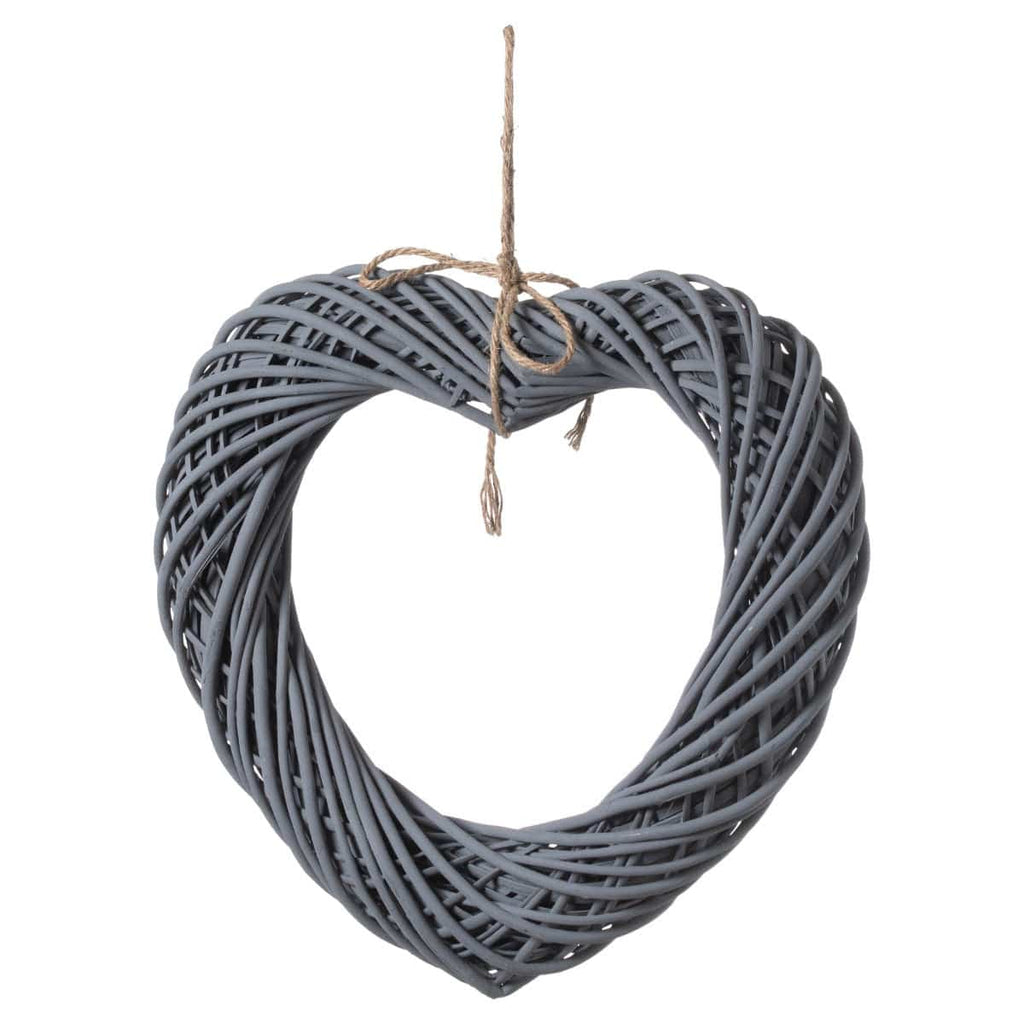 Grey Large Wicker Hanging Heart With Rope Detail - Price Crash Furniture