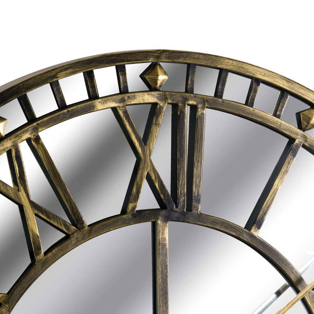 Large Antique Brass Mirrored Skeleton Clock - Price Crash Furniture
