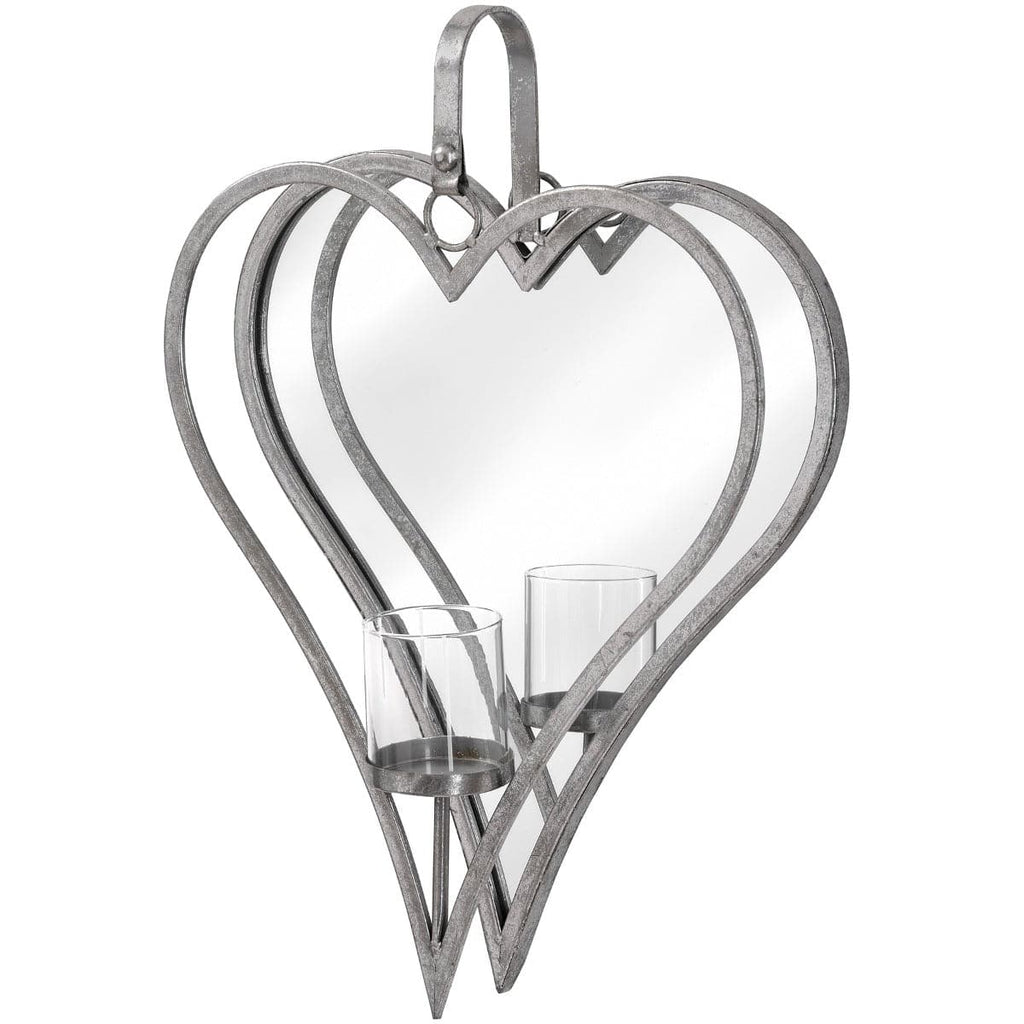 Large Antique Silver Mirrored Heart Candle Holder - Price Crash Furniture