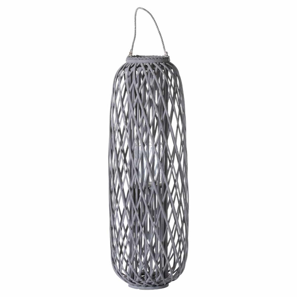 Large Grey Standing Wicker Lantern - Price Crash Furniture