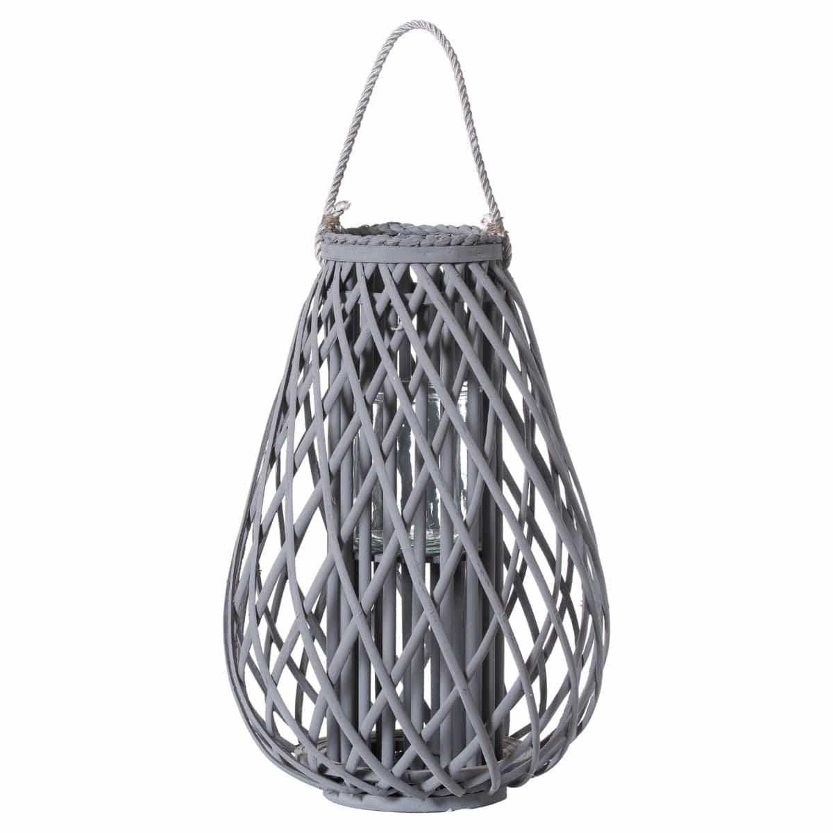 Large Grey Wicker Bulbous Lantern - Price Crash Furniture