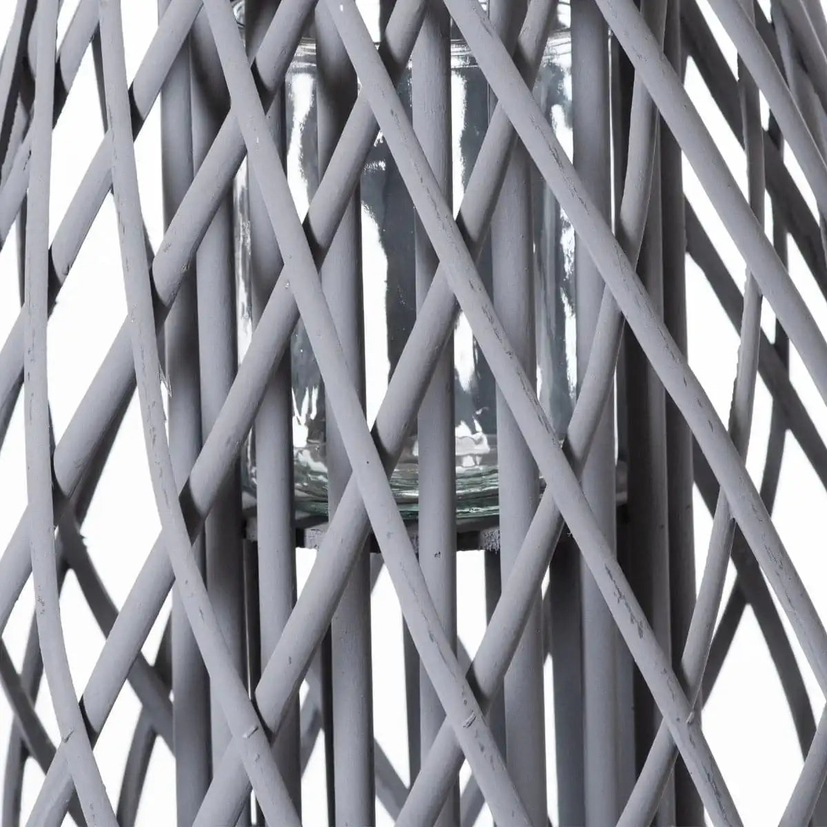 Large Grey Wicker Bulbous Lantern - Price Crash Furniture