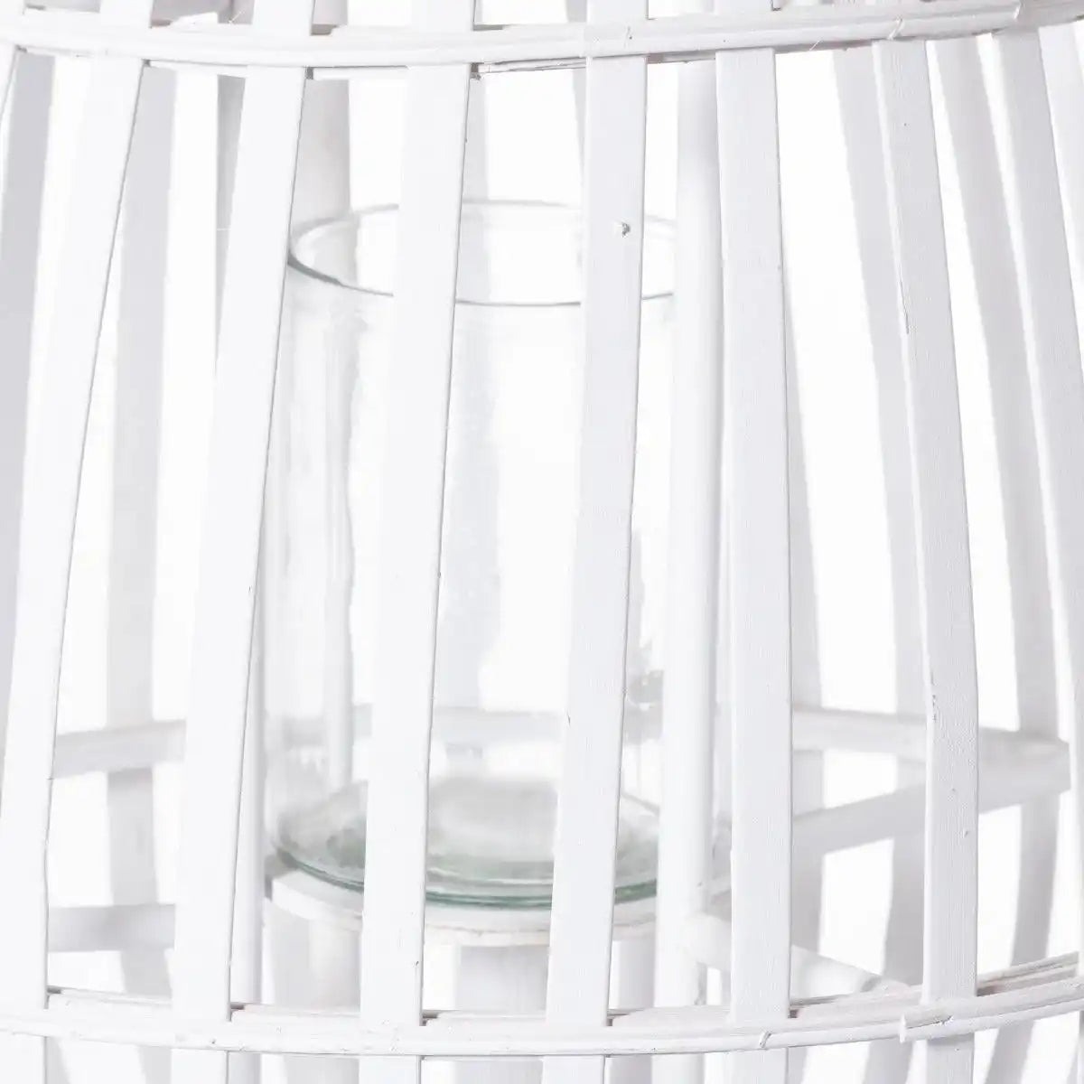 Large White Floor Standing Domed Wicker Lantern With Rope - Price Crash Furniture