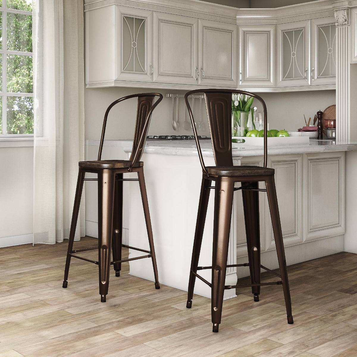 Luxor Pair of 30in Metal Bar Stools in Bronze by Dorel - Price Crash Furniture
