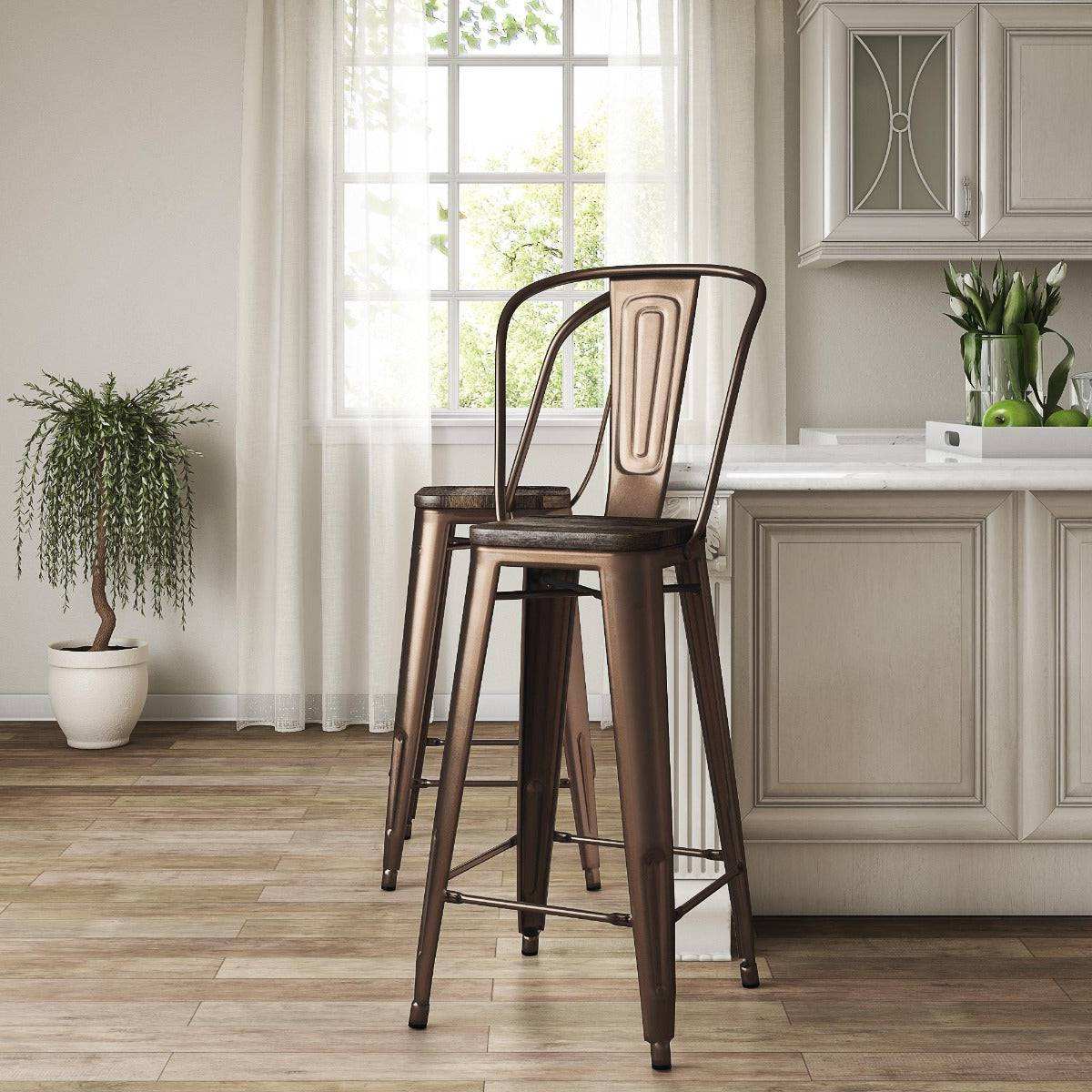 Luxor Pair of 30in Metal Bar Stools in Bronze by Dorel - Price Crash Furniture