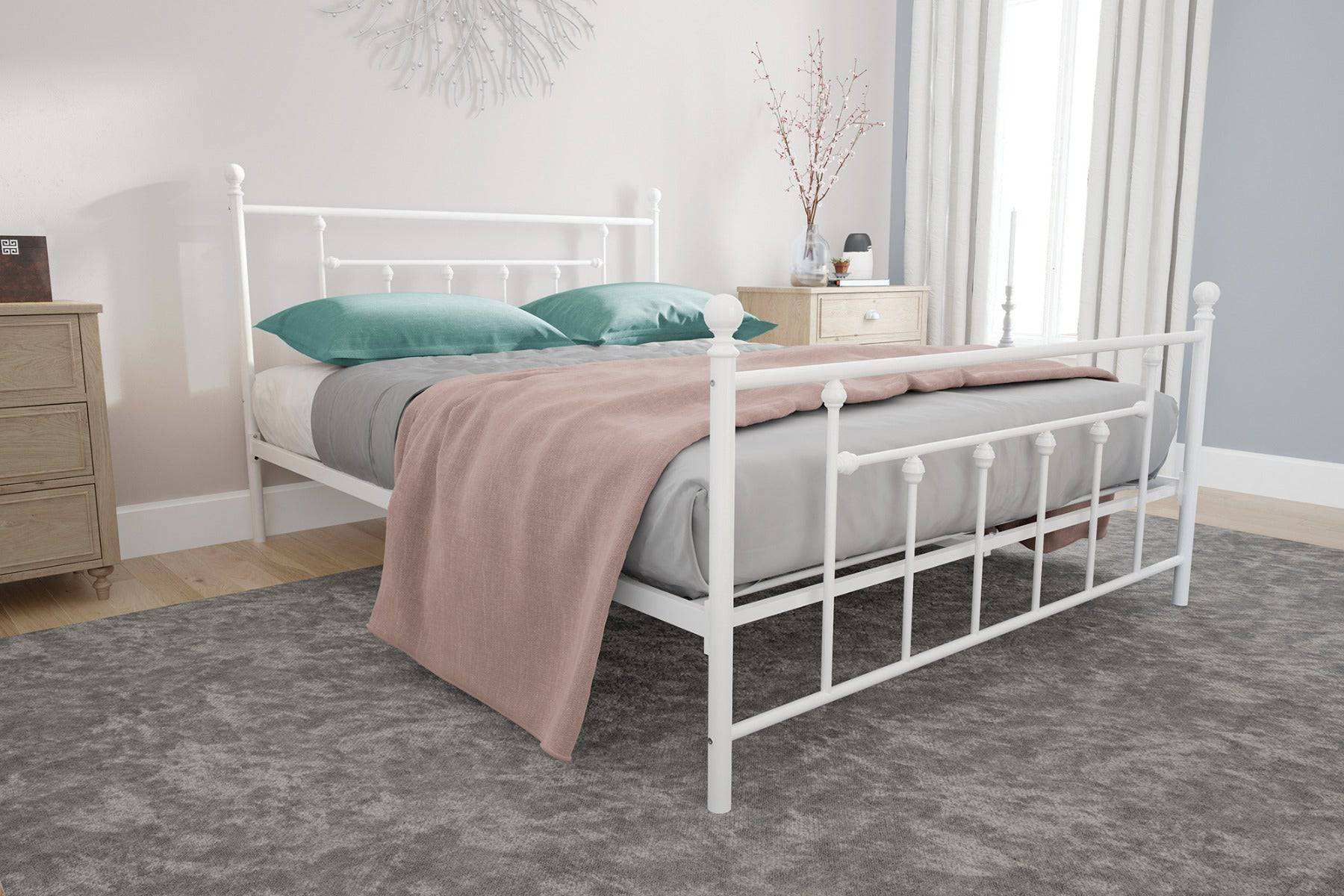 Manila UK Double Bed (USA Full Size) in White Metal by Dorel - Price Crash Furniture
