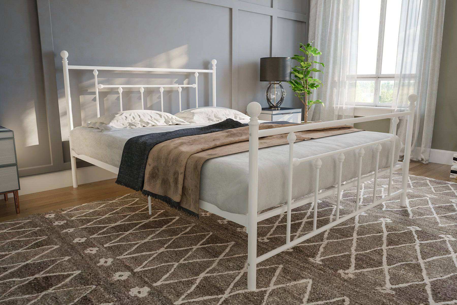 Manila UK Double Bed (USA Full Size) in White Metal by Dorel - Price Crash Furniture