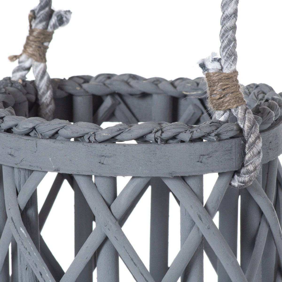 Small Grey Wicker Lantern With Glass Hurricane - Price Crash Furniture