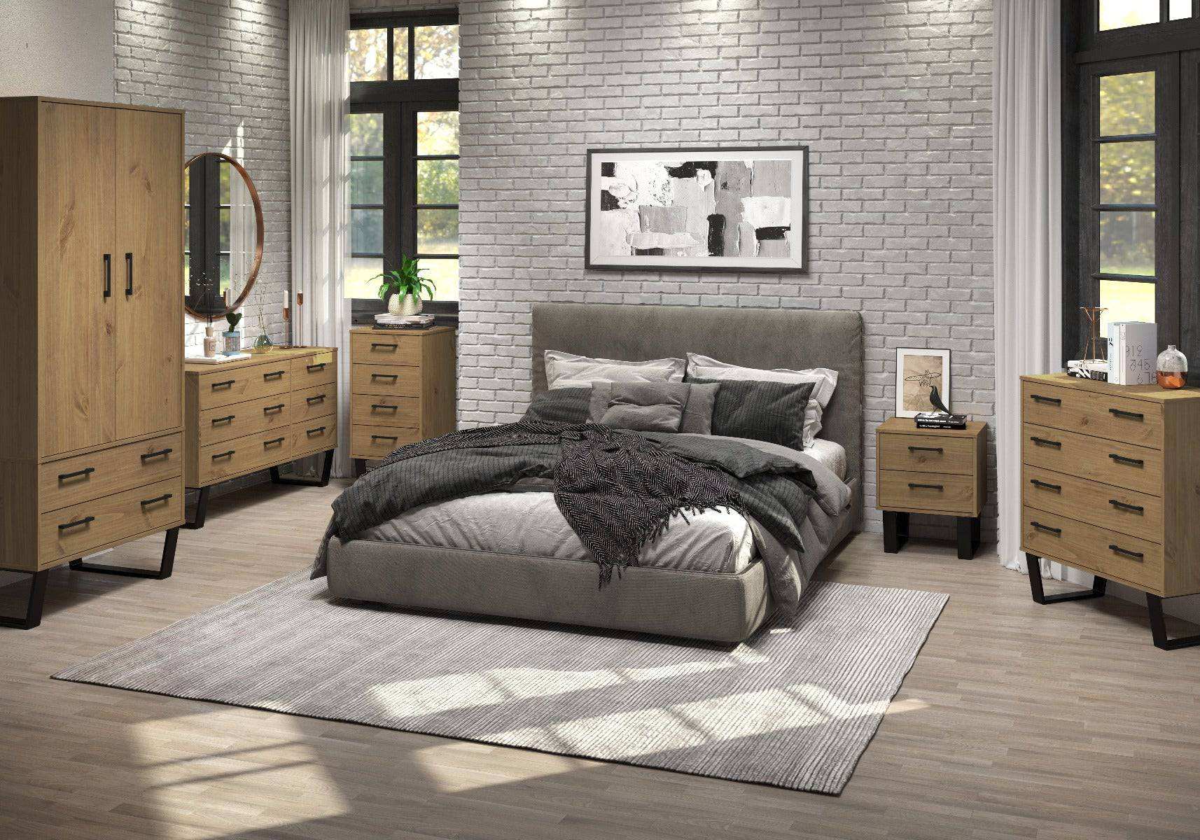 Texas - waxed pine industrial style 2 door, 2 drawer wardrobe - Price Crash Furniture