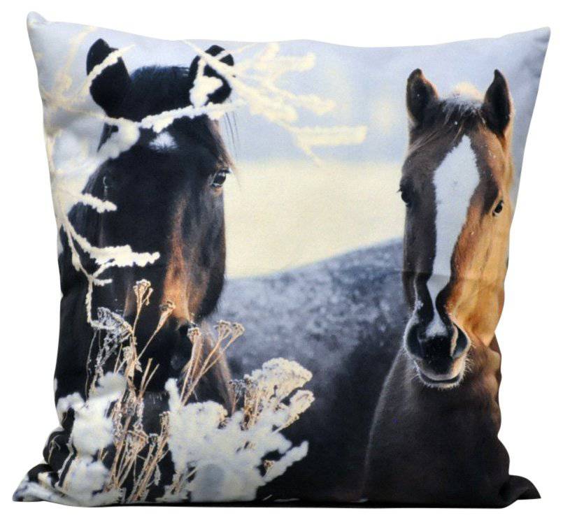 45x45cm Two Winter Ponies Design Cushion - Price Crash Furniture