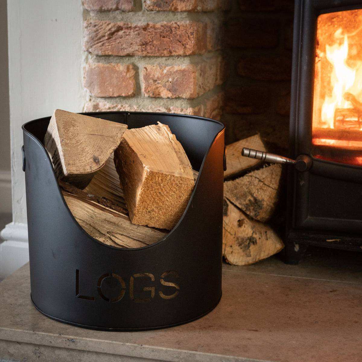 Black Finish Logs And Kindling Buckets & Matchstick Holder - Price Crash Furniture