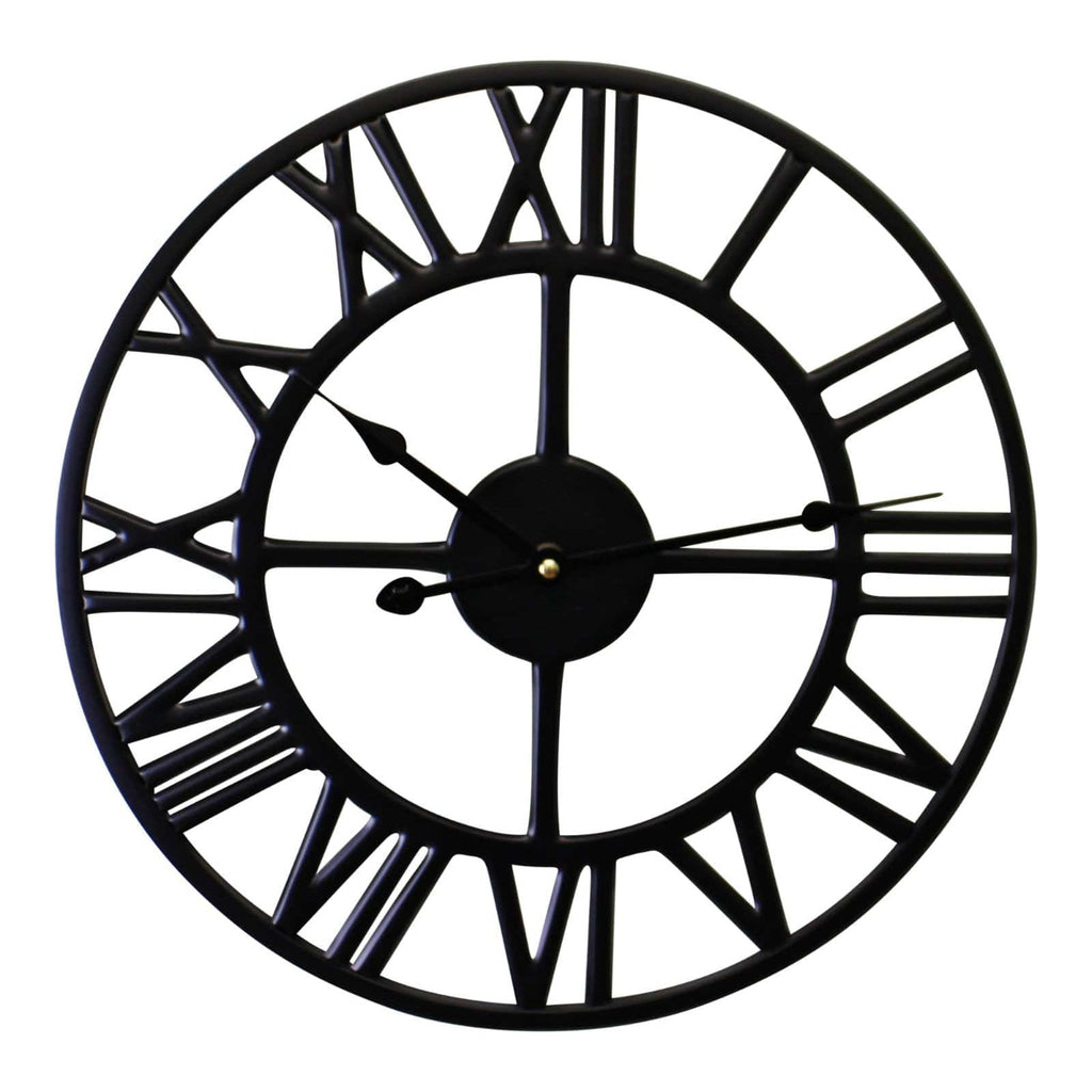 Black Metal Roman Numeral Wall Clock 39cm - Price Crash Furniture