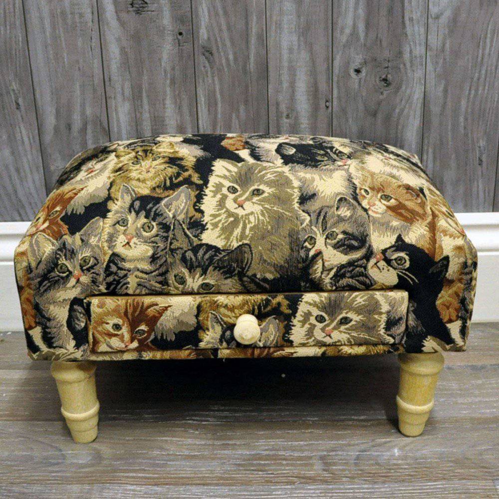 Cat Fabric Footstool With Drawer - Price Crash Furniture