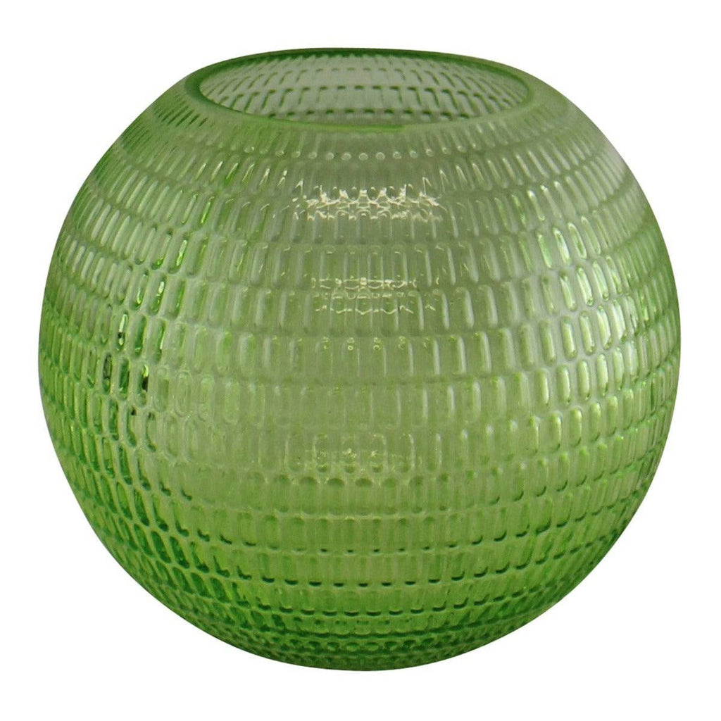 Embossed Glass Bowl Vase, Light Green, 15cm - Price Crash Furniture