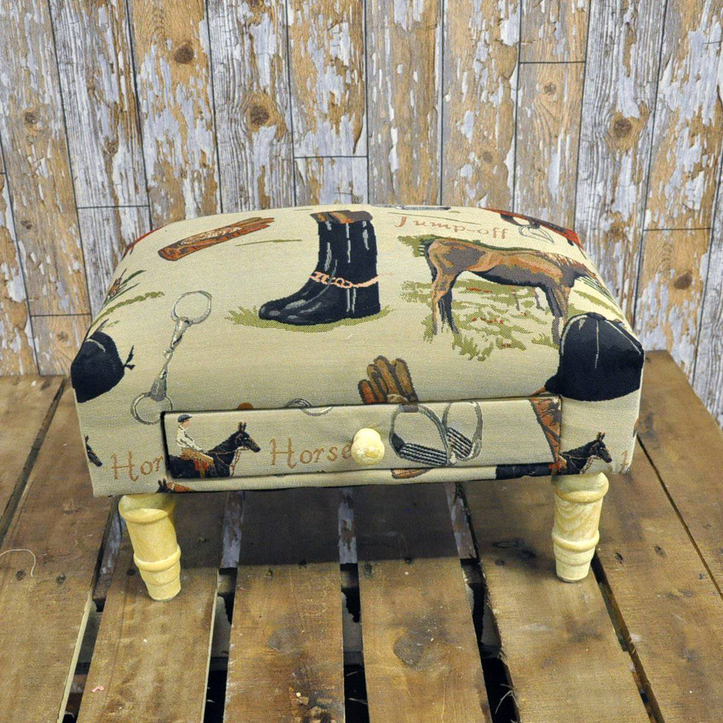 Equestrian Fabric Footstool With Drawer - Price Crash Furniture