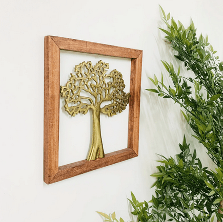 Gold Wall Hanging Tree In Wooden Frame - Price Crash Furniture