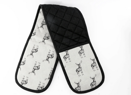 Grey Double Oven Glove With A Stag Print Design - Price Crash Furniture